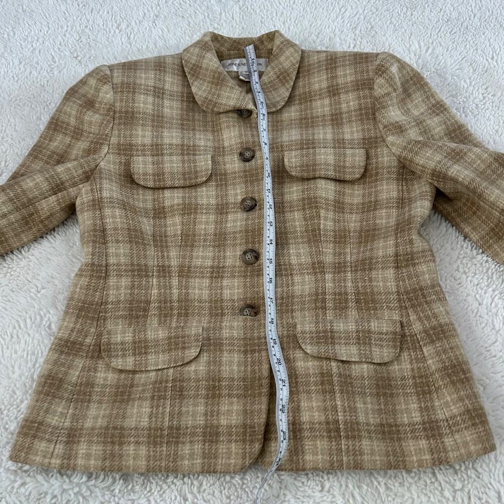 Jones New York Womens Biege Plaid Blazer Wool Blend Size 8 Preppy Soft Core - Picture 4 of 6